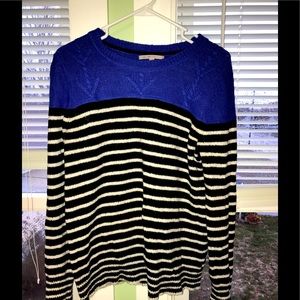 Blue, black and white wool knit sweater EUC